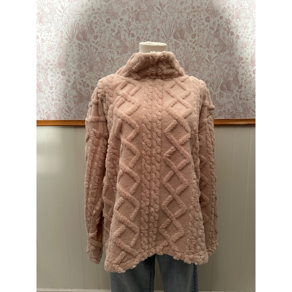 Eddie Bauer Cable Fleece Pullover – Size Large – Pink - Picture 2 of 7